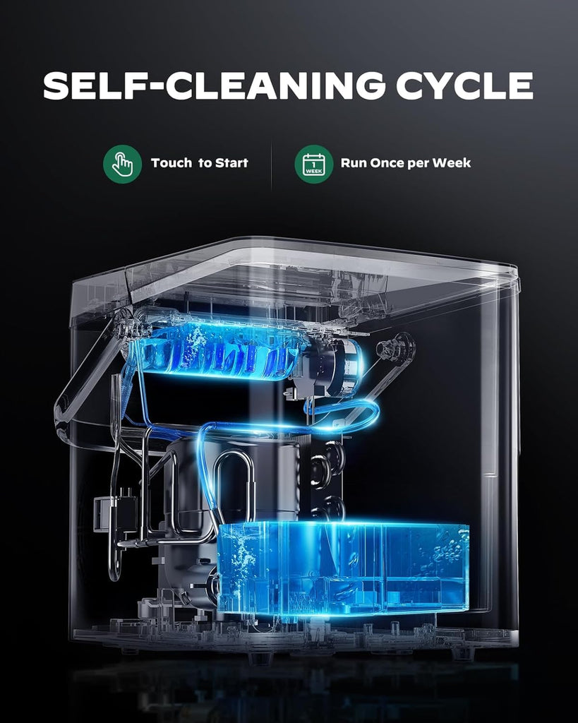 Countertop Ice Maker with Expanding Ice Basket, 9 Cubes in 6 Mins, 2.5L Ice Basket, Self-Cleaning Ice Maker with LED
