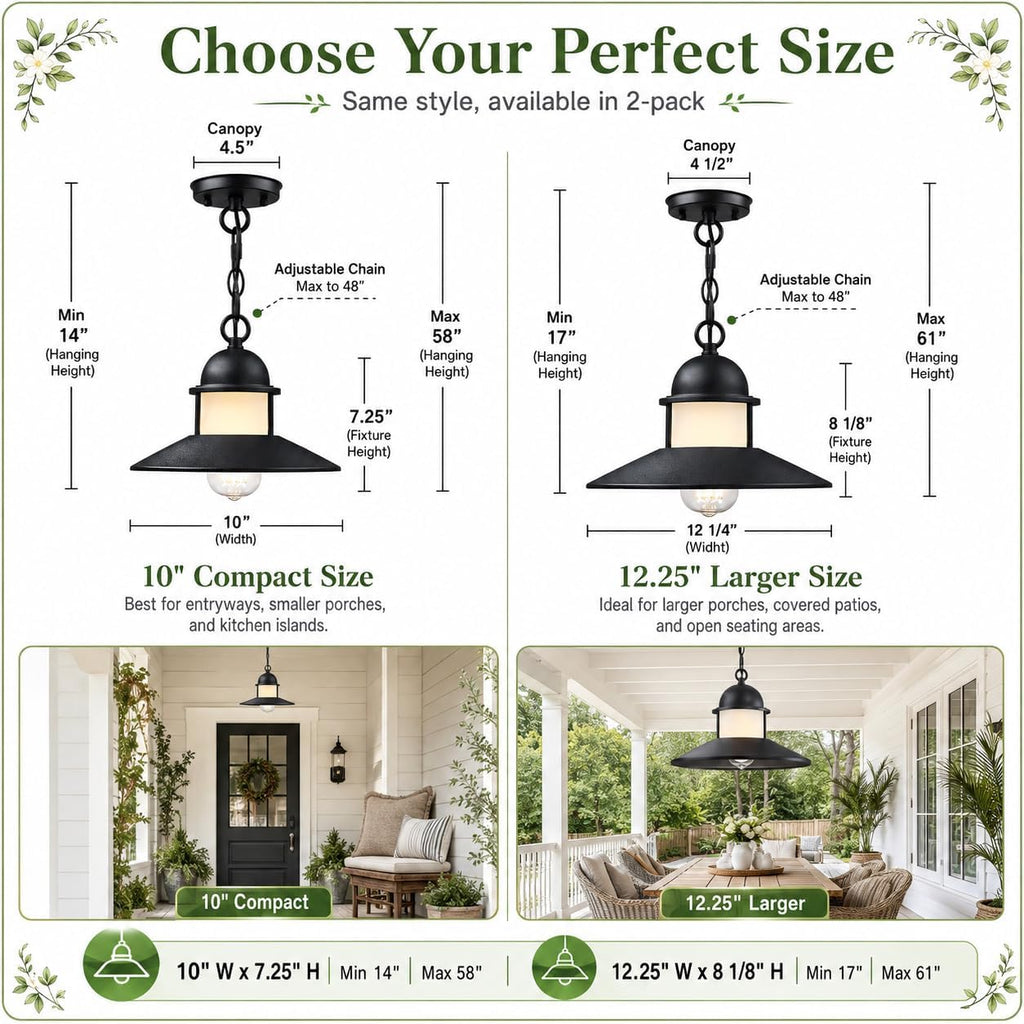 Outdoor Pendant Lights for Porch,2 Pack Farmhouse Exterior Hanging Lights Fixture with Adjustable Chain