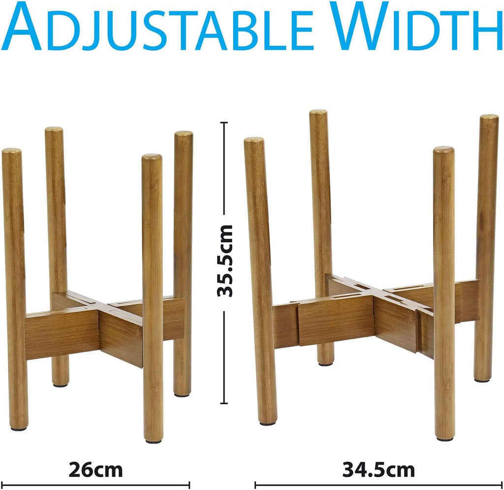 Adjustable Plant Pot Stand, 22-28.5cm Bamboo Wood Tall Plant Holder for Indoor Outdoor Use, Modern Mid Century