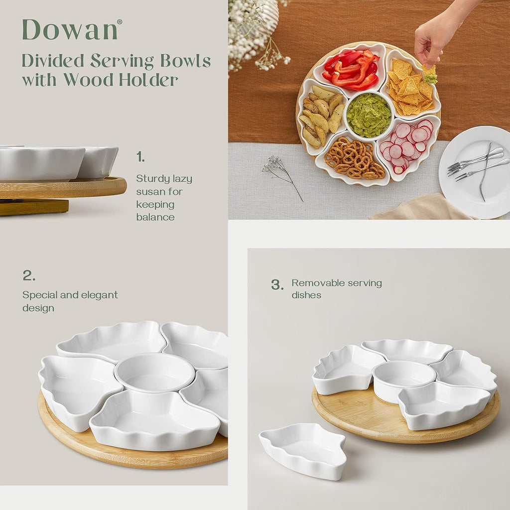 360° Rotatable Serving Tray and Platters, 12 Inch Divided Serving Bowls for Party, Kitchen Decor, Removable Serving