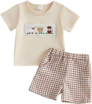 Toddler Baby Boy Summer Outfits 12 18 Boys Clothes Retro Farm Shirt Baby Tee + Shorts Set
