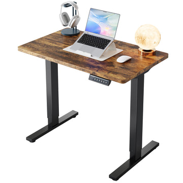 32x19 Inch Small Electric Standing Desk, Adjustable, Rustic Brown