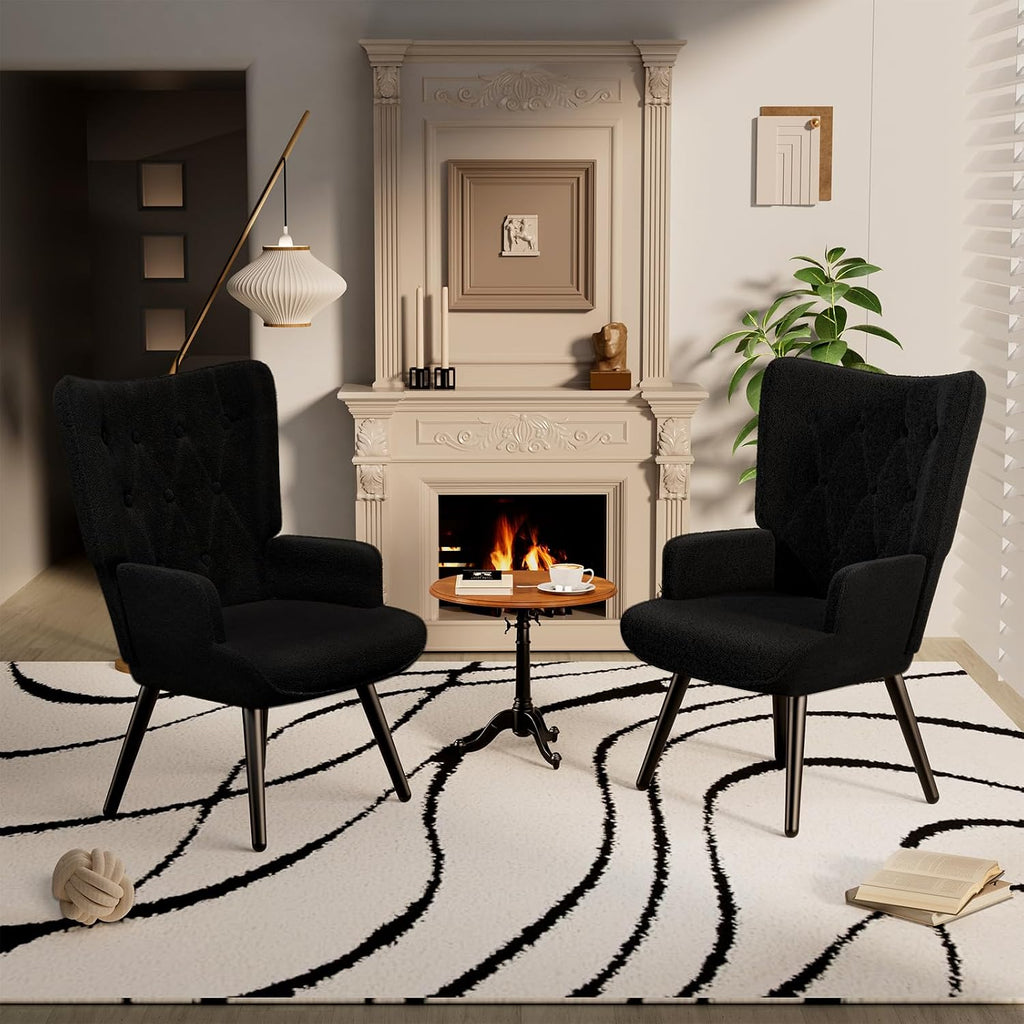 Accent Chair, Upholstered Teddy Fabric Living Room Chairs | High Back Mid Century Modern Accent Chair, Comfy Wingback