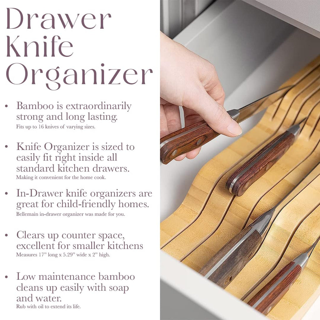 100% Pure Bamboo Knife Drawer Organizer, Knife Block - 16 Slots