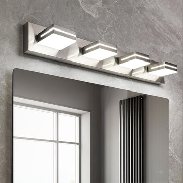 4 Light Bathroom Vanity Light Brushed Nickel Modern 32W LED Dimmable Vanity Light Over Mirror 350° Adjustable Lamp