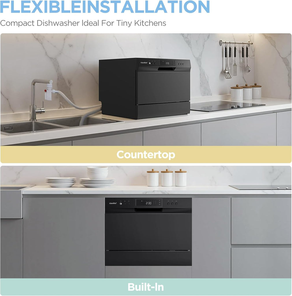 Countertop Dishwasher, Portable Dishwasher, 6 Place Settings & 8 Washing Programs, Speed, Baby-Care, ECO& Glass