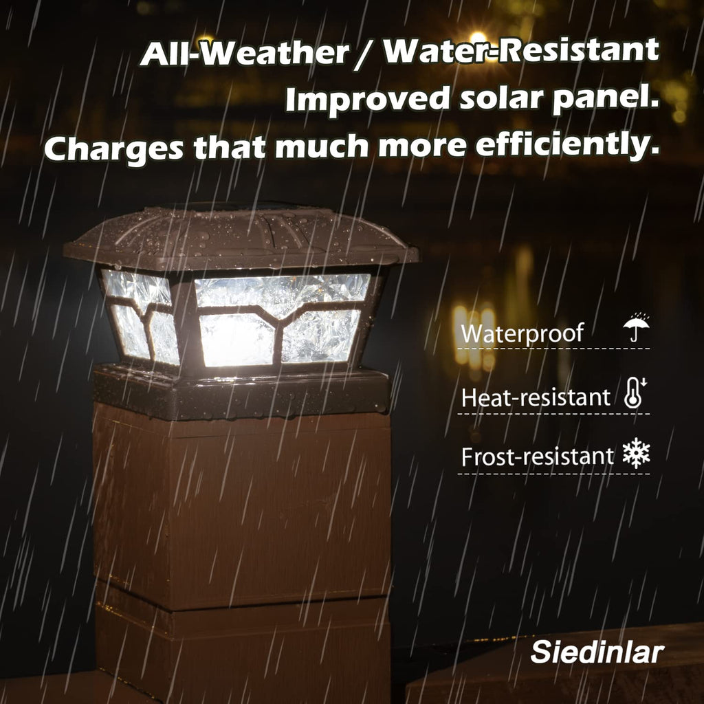 Solar Post Cap Lights Outdoor 2 Modes, 6 Pack, Brown, Warm/White