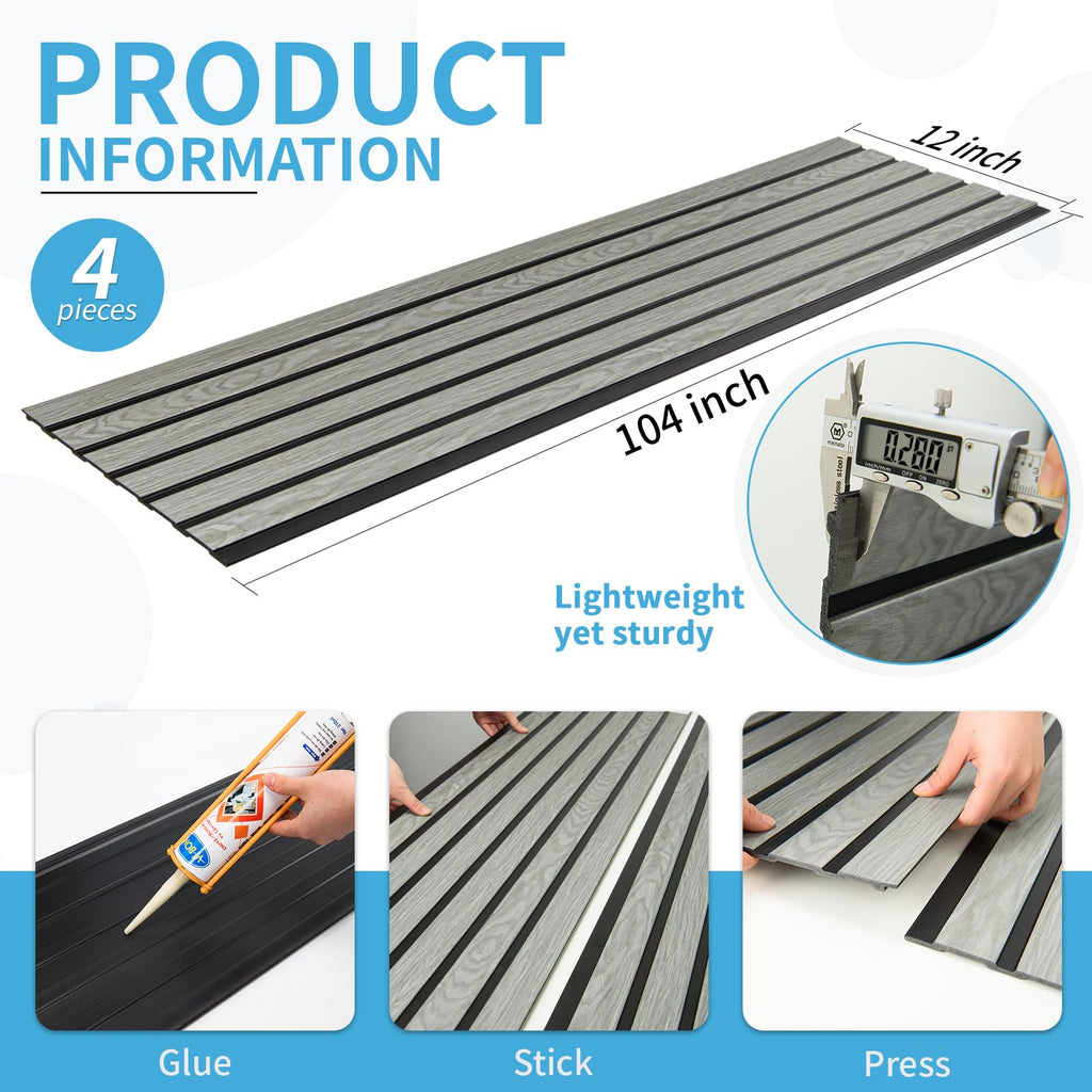 Six-Grid Design Slim Slat Wall Panel, 104 x 12 Inch, 4-Pack, Ash