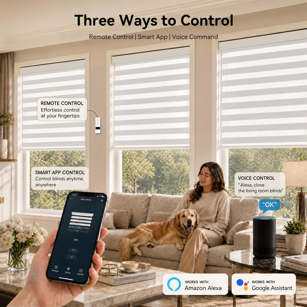 Motorized Blackout Zebra Blinds with Remote Pure White