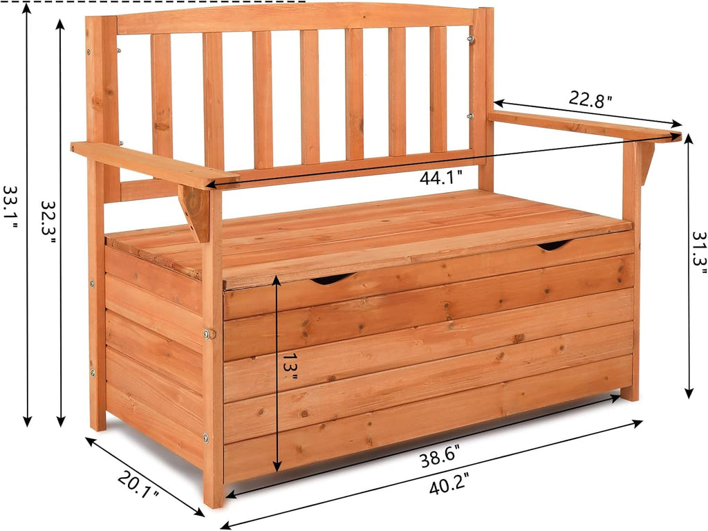 Outdoor Wood Storage Bench, Deck Box Loveseat, Natural | Waterproof Patio Organizer Provides Seating and Storage for