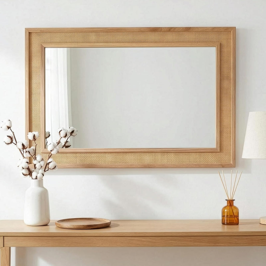 24"x36" Rattan Wall Mirror Rectangle Rattan Mirror Hanging