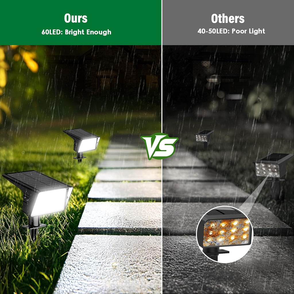 Solar Spot Lights Outdoor with 60 LED & Auto On/Off, 4 Pack Solar Lights Outdoor Waterproof IP68 with 3 Lighting