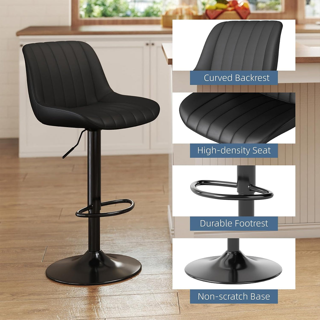 Bar Stools Set of 3, Swivel Counter Height Barstools with Back, Adjustable PU Leather Bar Chairs, Modern Armless