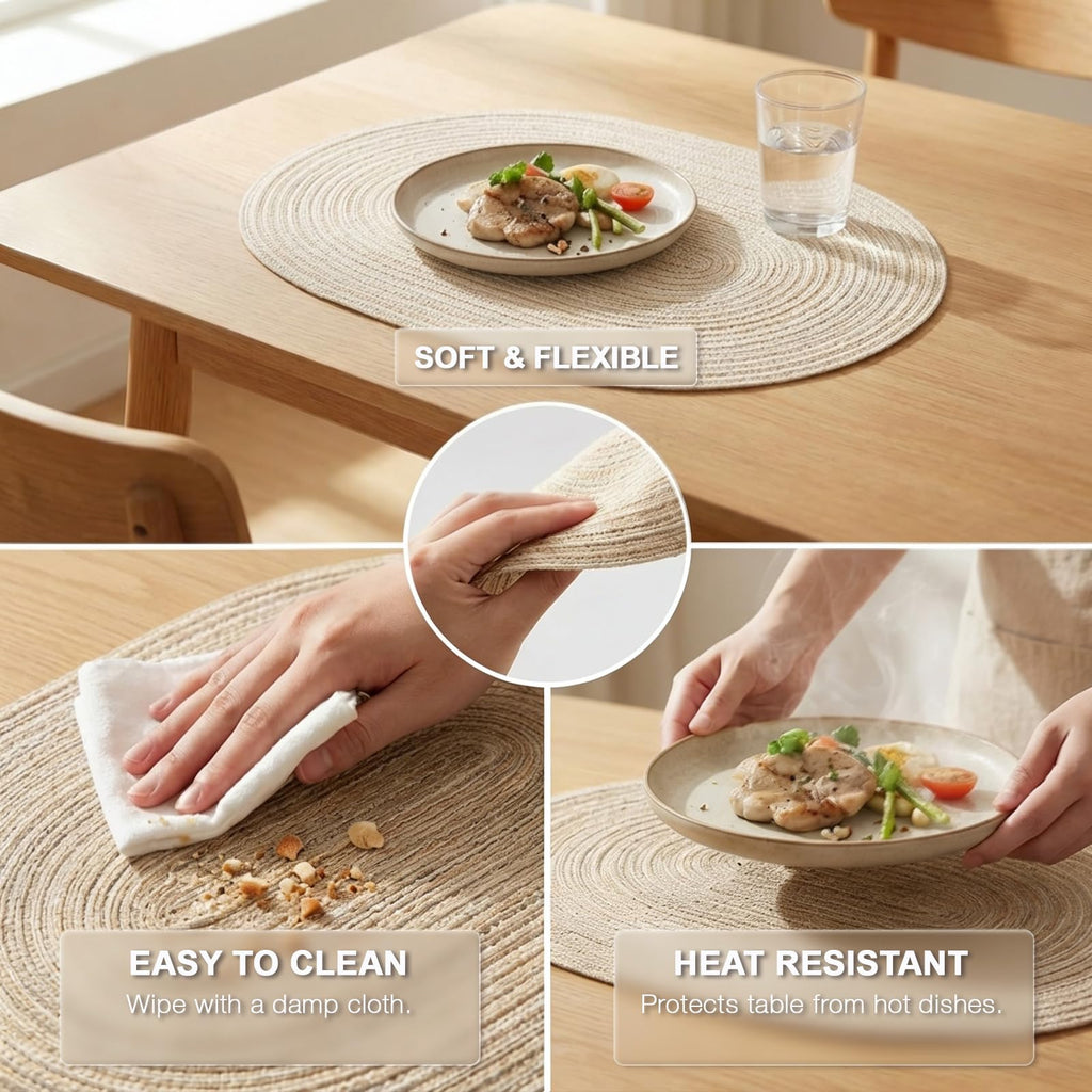 Placemats Set of 8, Woven Oval Braided Dining Table Mats(Beige)