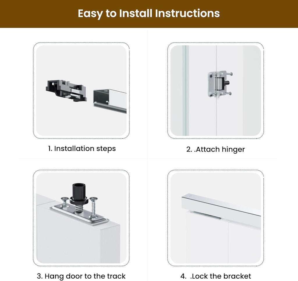 Bifold Door, for 64"x 80" Opening,Tempered Frosted Glass Closet Folding Barn Door with Hardware Kit,