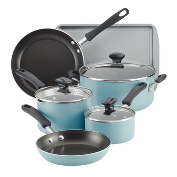 Cookstart Aluminum DiamondMax Nonstick Cookware Set, Kitchen Essentials, 15-Piece, Aqua