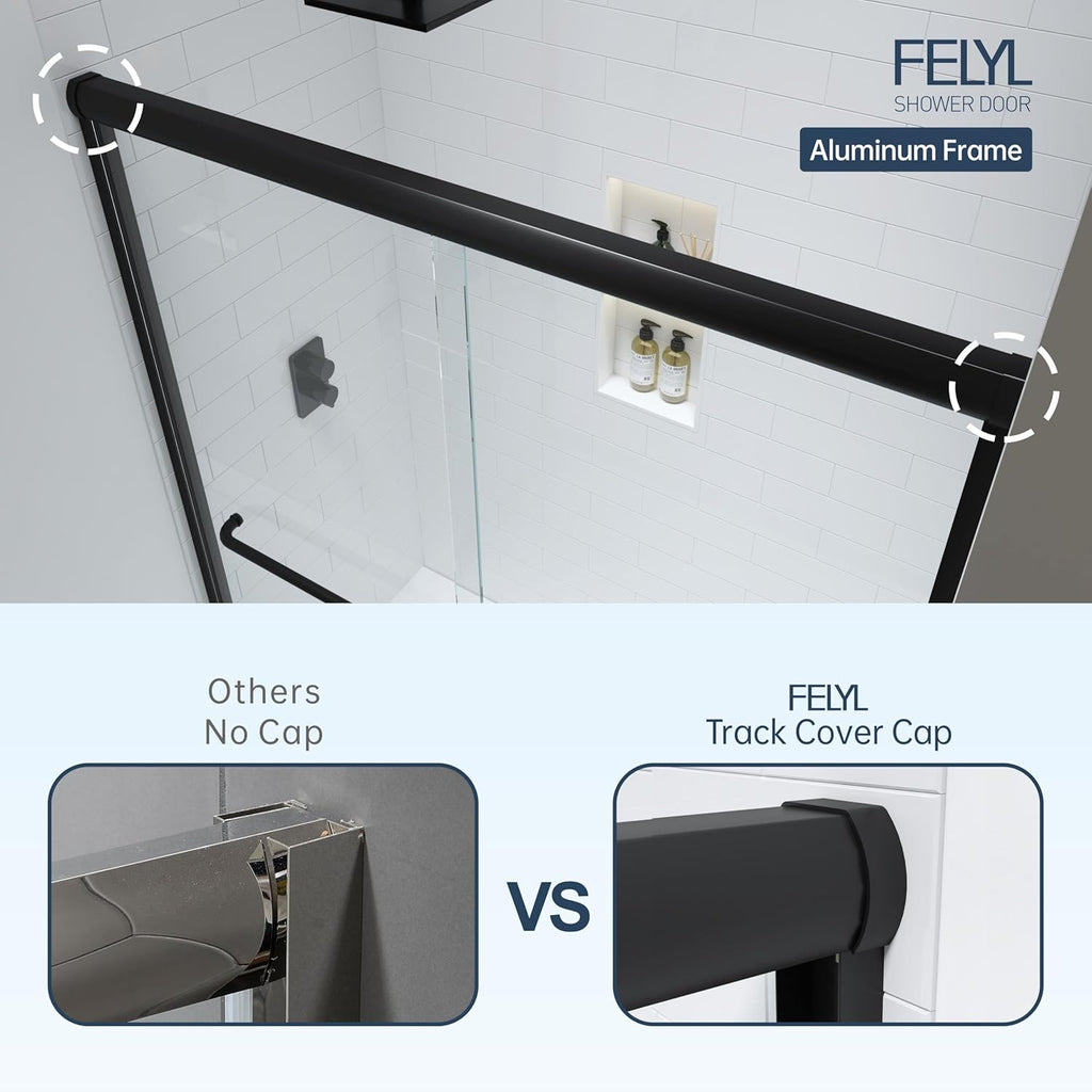 Double Sliding Shower Door 55-60" W x 72" H, Matte Black, Bypass Shower Door, Clear Glass, Framed