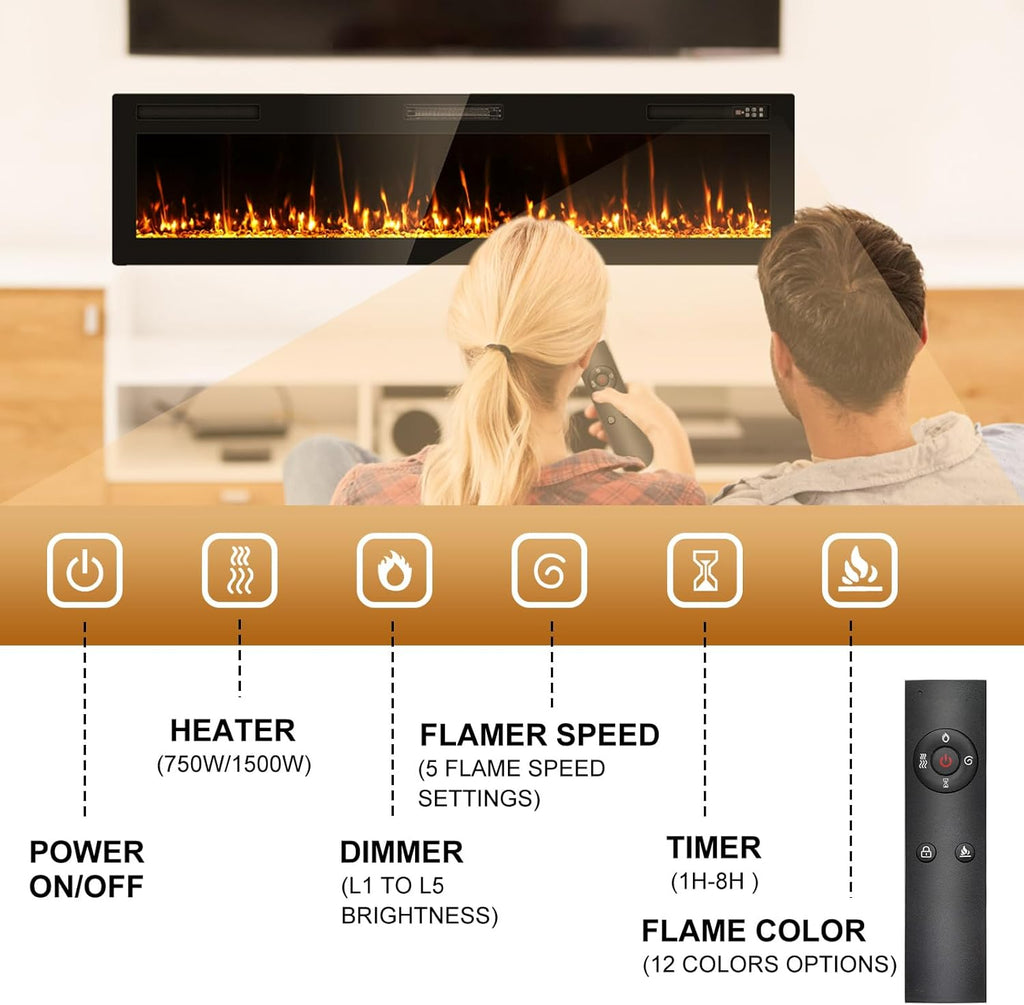 2025Upgraded 72” Recessed and Wall Mounted Electric Fireplace