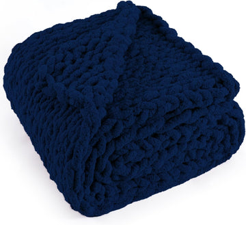 Chunky Knit Throw Blanket 50"X 60", 100% Handmade with Soft Chenille Yarn, 4.4lbs Thick Cable Knitted Blankets, Large