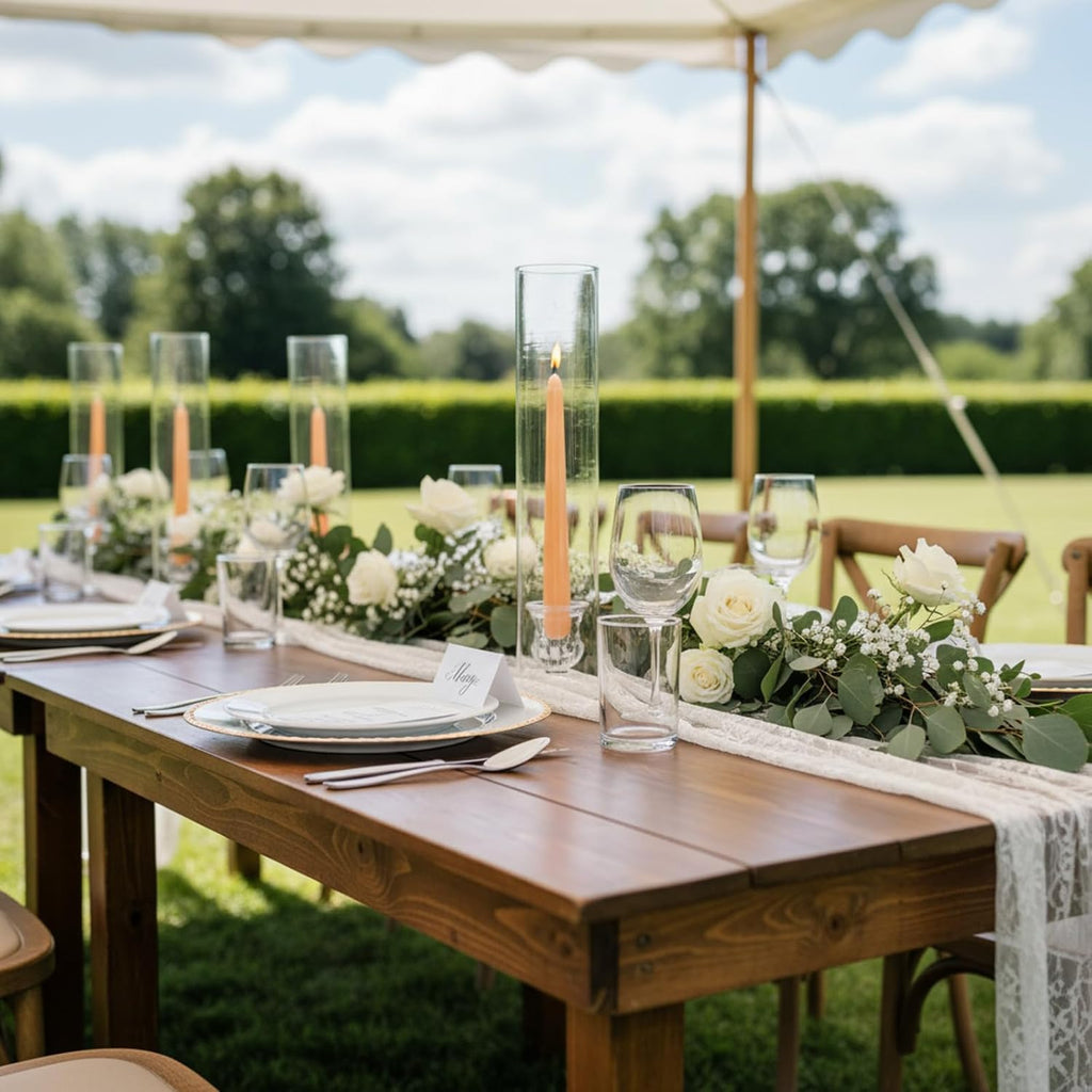 24 Set Glass Hurricane Candle Holders 11.8" Open Ended Glass Candleholder Tube Shape Bottomless and 1.9" Taper Clear