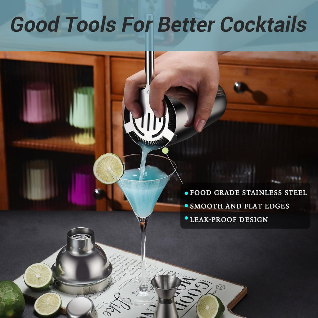 Cocktail Shaker Set Bartender Kit with Stand, Drink Mixer Set with Stainless Steel Bar Accessories Tools: - Set of 12