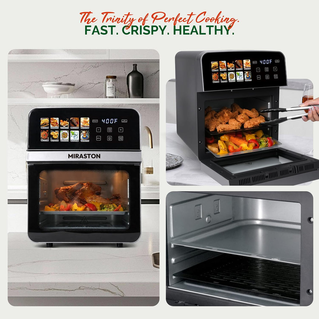 10QT Air Fryer Toaster Oven Combo with 10 Presets, Family Size Compact Oven for Roasting Whole Chicken/Double Cooking