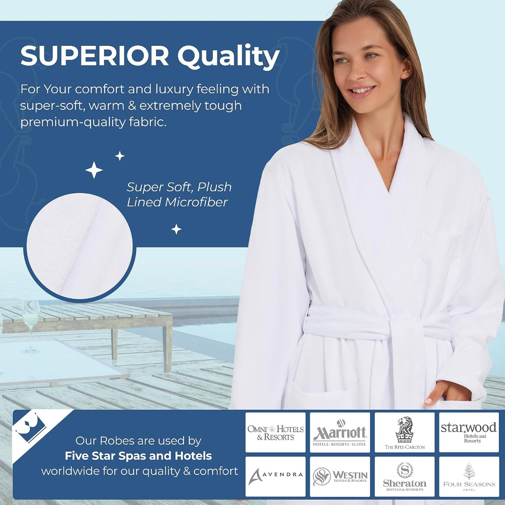 Unisex Plush Lined Microfiber Bath Robe | Soft Shell with Polyester Lining, Resort-Grade Hotel & Spa Robe with Pocket