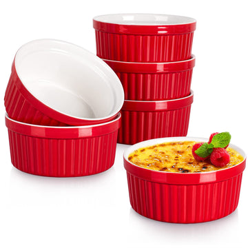 12 oz Set of 6 - Porcelain Creme Brulee Oven Safe Souffle Dishes, Ceramic Custard Cups for Baking, French Onion Soup