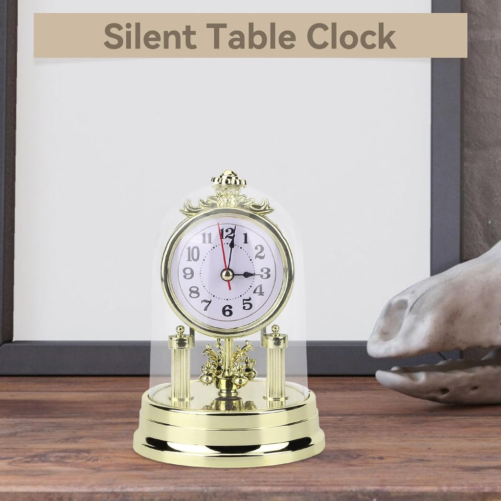Vintage Table Clock, European Mantle Clock Silent Non Ticking Antique Anniversary for Living Room Bedroom Office Desk