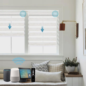 Motorized Zebra Shades Work with HomeKit, Alexa, Google Home, 85% Blackout Light Filtering Day Night Sheer Blinds
