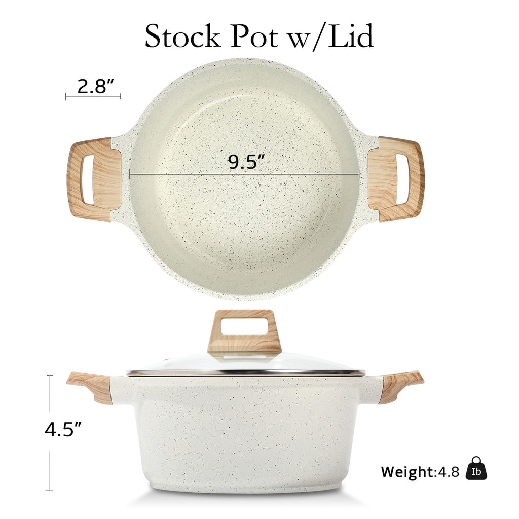Nonstick Stock Pot with Lid, 5 Quart Granite Casserole Large Soup Pot Pasta Cooking Pot, Induction Compatible, PTFE &