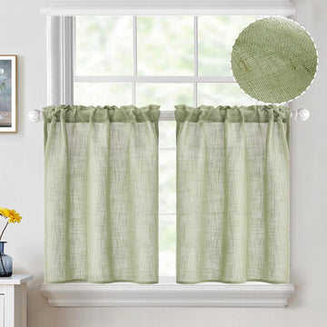Spring Linen Textured Kitchen Window Curtains over Sink Semi Sheer Farmhouse Small Curtains for Cafe