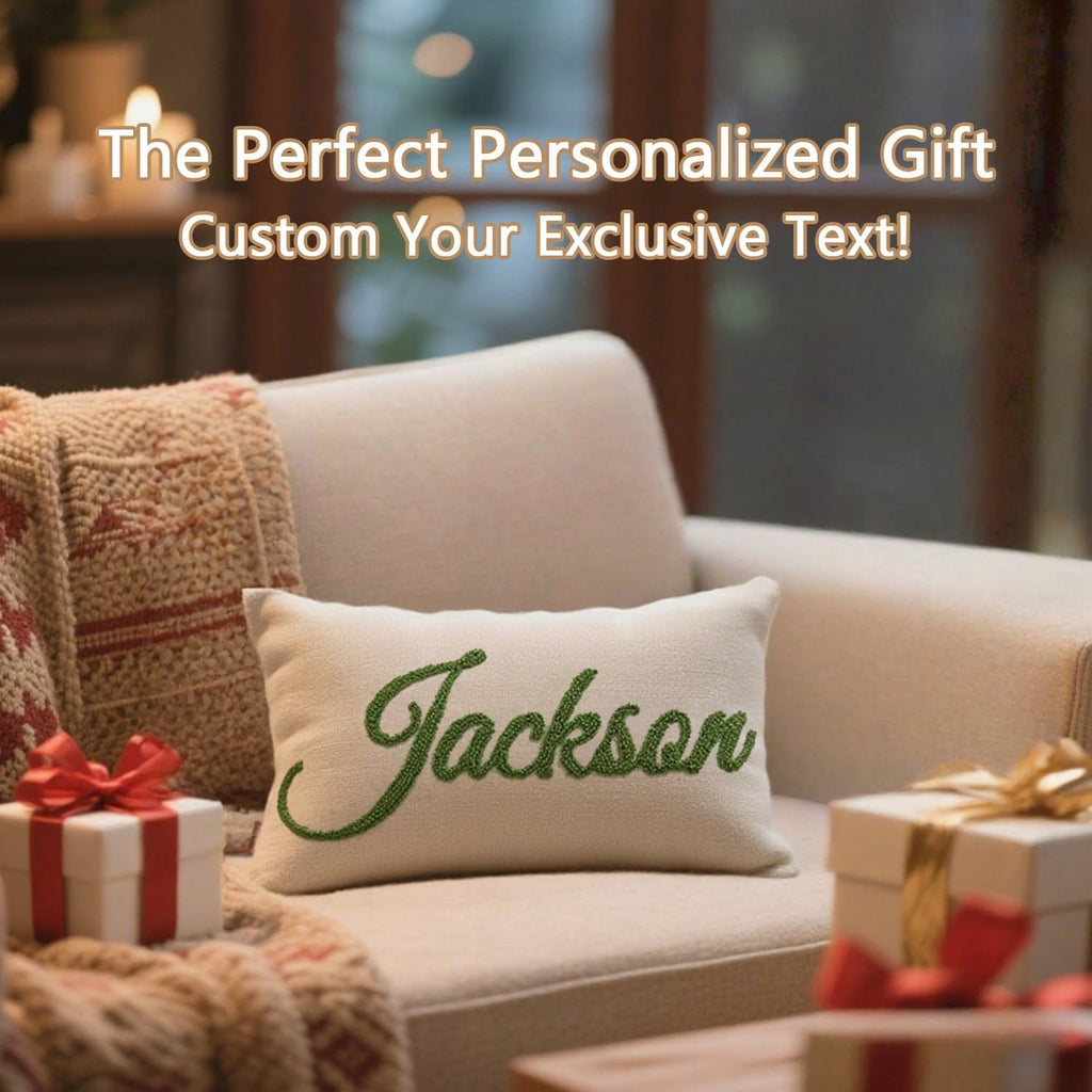Personalized Embroidered Name Lumbar Pillow，Custom Monogram Throw Accent Handmade Pillows Cover，Customizable 12x20