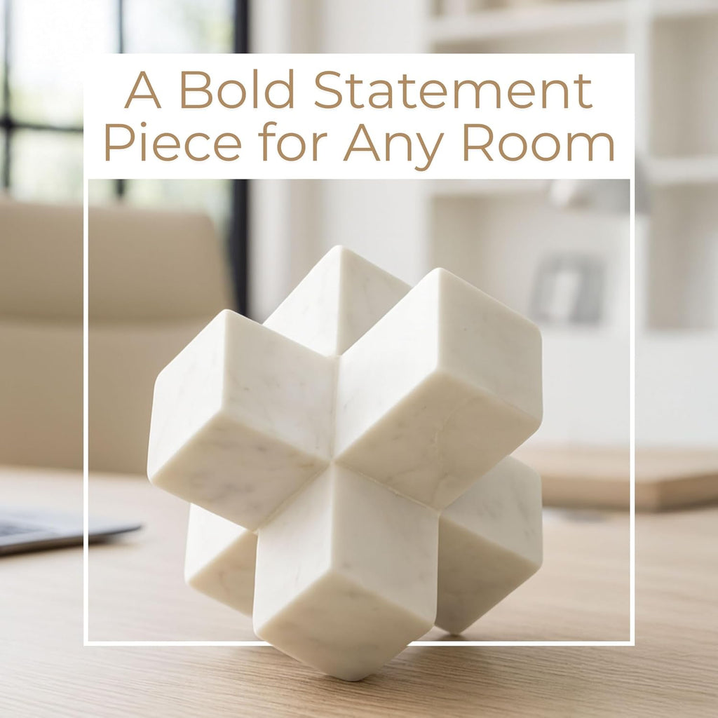 Geometric Cube Decorative Object - Marble Sculpture Modern Home Decor Ornament - Shelf Styling & Coffee Table Decor