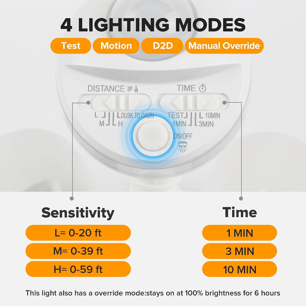 34W 3000 Lumen Motion Sensor Outdoor Lights, 5000K Daylight, IP65 Waterproof Flood Lights Outdoor with Night Light