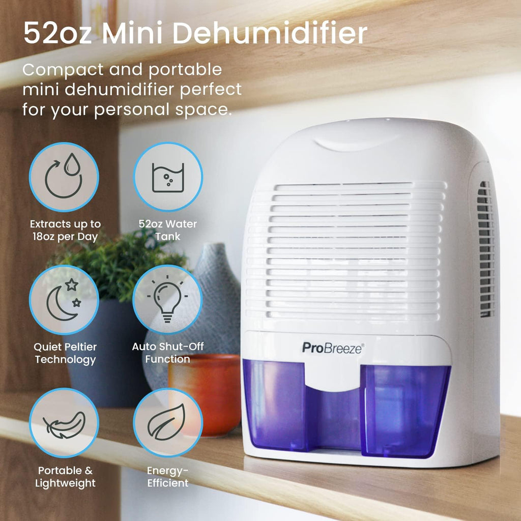 Electric Mini Dehumidifier, 2200 Cubic Feet (250 sq ft), Compact and Portable for High Humidity in Home, Kitchen