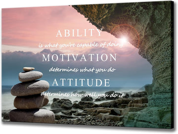 Inspirational Wall Art Ability Quotes Motivation Attitude Saying Posters Print on Canvas Zen Stone on Beach Picture