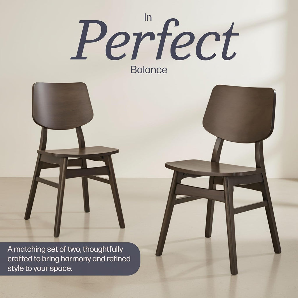 Mid Century Modern Set of 2 Dining Chairs - Solid Wood Chair Set with Minimalist Design for Dining