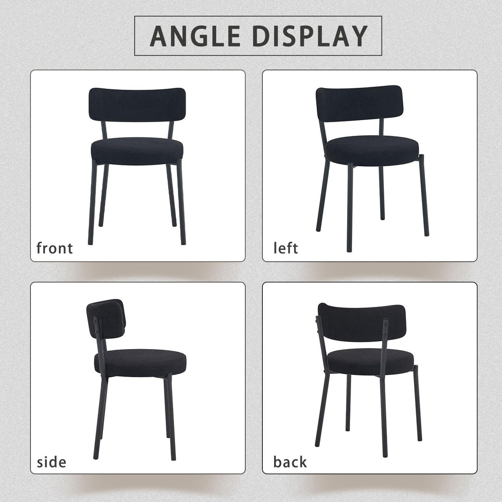 Boucle Dining Chairs Set of 4, Modern Round Upholstered Dining Chairs, Curved Backrest Kitchen Dining Room Chairs