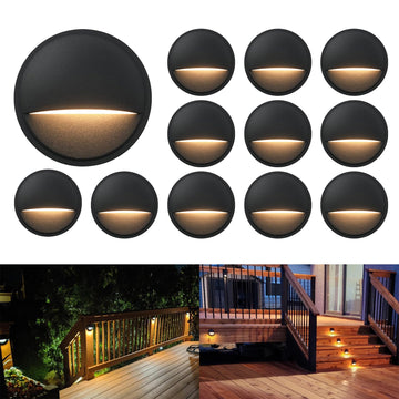 12 Pack Low Voltage LED Deck Lights, Landscape Step Lights Fixtures, 2W Integrated LED Chips, Die-cast Aluminum 12V