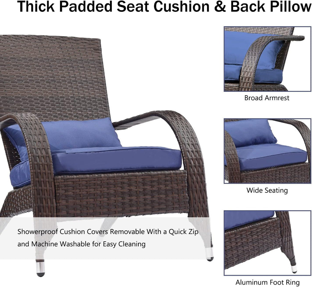 Outdoor Wicker Adirondack Chairs Set 2 Rattan Fire Pit Chairs Oversized Comfy Relax Accent Patio Chairs with Soft