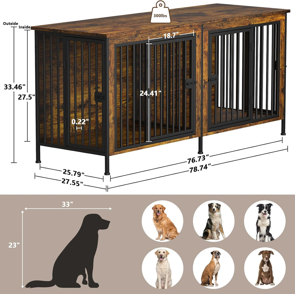 Dog Crate Furniture for 1 or 2 Dogs, Heavy Duty Single/Double Dog Crates for Small/Medium/Large Dogs