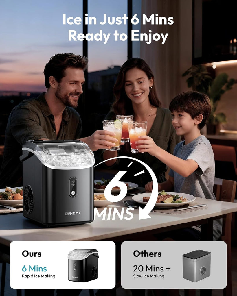 Nugget Ice Maker Countertop with Handle, Ready in 6 Mins, 35lbs Per Day, Removable Top Cover, Auto-Cleaning, Portable
