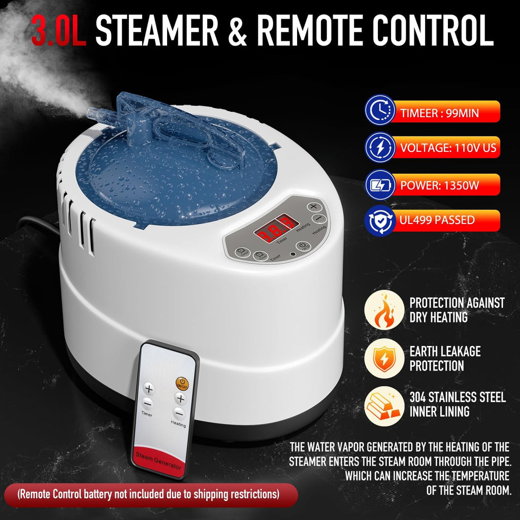 Upgraded Infrared Steam Sauna with 660nm Red Light Therapy & 850nm Infrared Light Panel, 3L 1300W Steamer