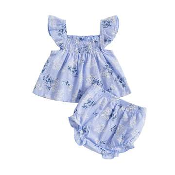Infant Baby Girl Summer Clothes Floral Ruffle Shirts Tank Tops And Bloomers Shorts 2 Pcs Set Cute Outfit