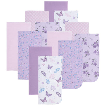 12 Pack Burp Cloths for Baby Girl; Newborn Essential with - Large Absorbent Cotton Flannel Purple/Pink Burping Cloths