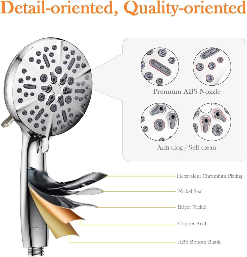 Shower Head with Handheld High Pressure-Full Body Coverage Powerful Rain Showerhead Extra 60" Long Hose and Adjustable