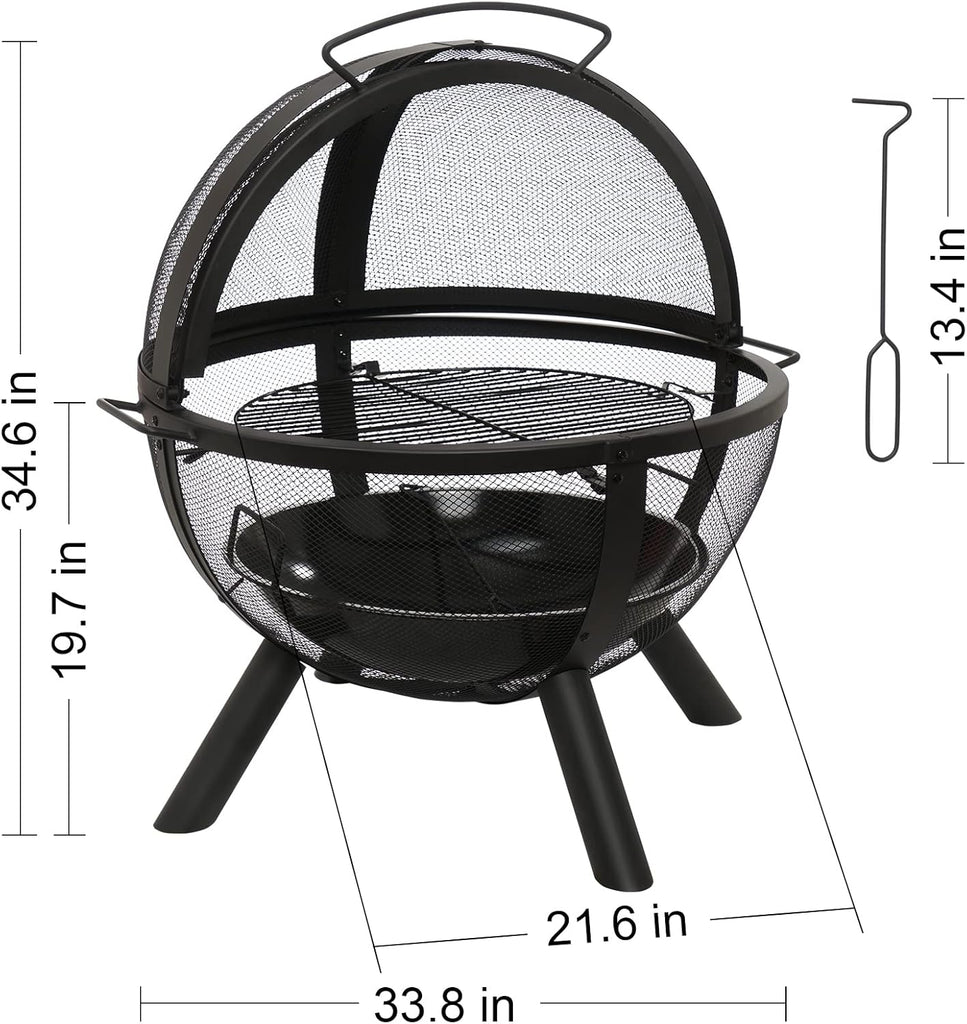 Globe Fire Pit with BBQ Grill - Spherical Wood Burning Fire Ball