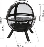 Globe Fire Pit with BBQ Grill - Spherical Wood Burning Fire Ball