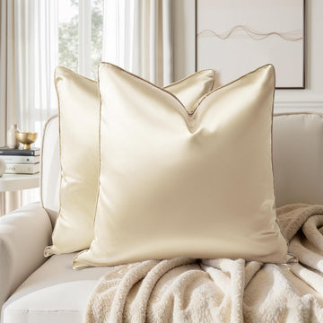 Champagne Decorative Throw Pillow Covers 24x24 Set of 2, Glossy Faux Polyester Pillow Covers for Couch Sofa Bed Decor